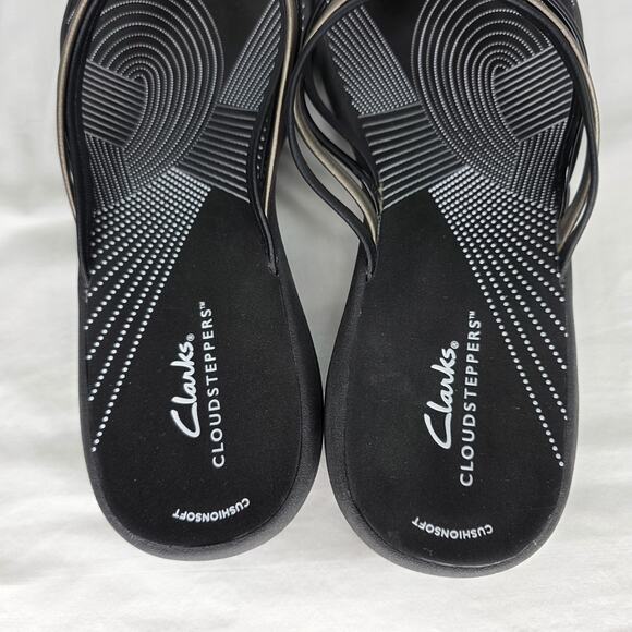 Clarks Cloudstepper Black & Pewter Slip On Strappy Braided Women's Summer Sandal - Picture 5 of 11